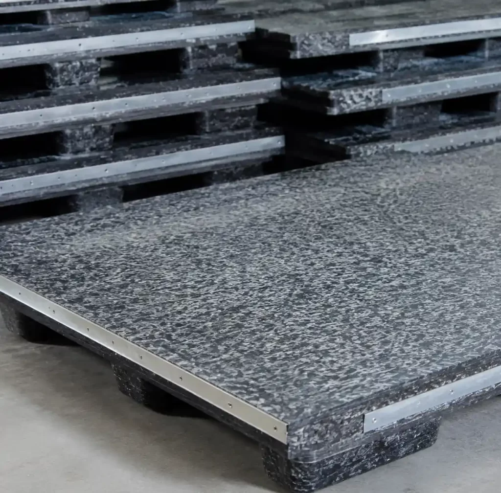 GMT pallet compression molding manufacturing showing glass mat thermoplastic construction