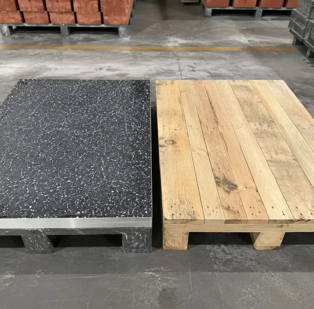 Material comparison between GMT composite pallet and traditional wood pallet