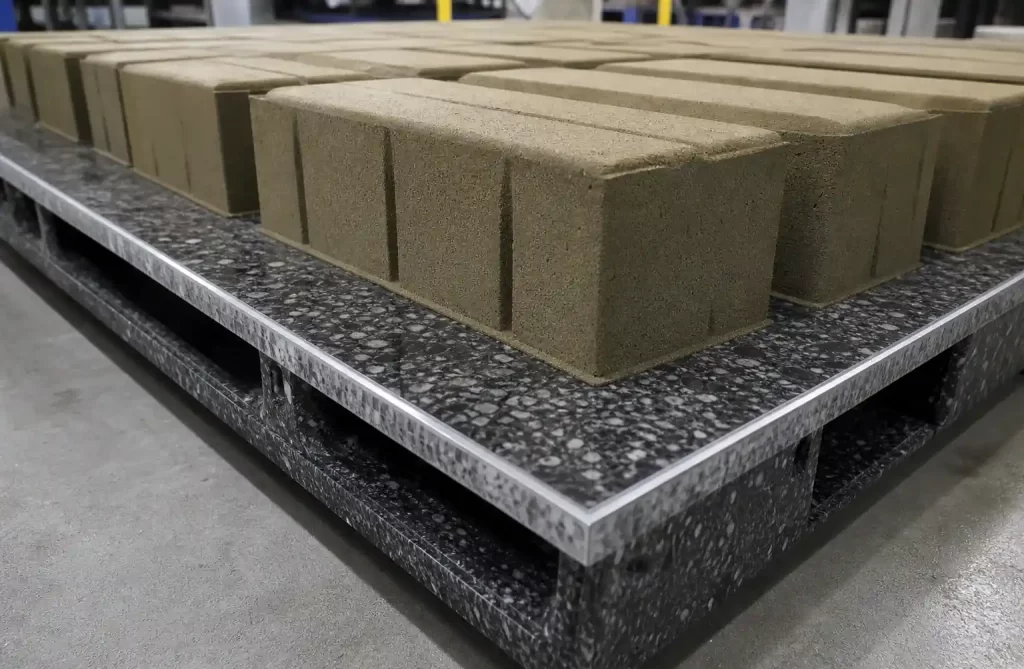Smooth surface GMT pallet preventing brick defects in production line