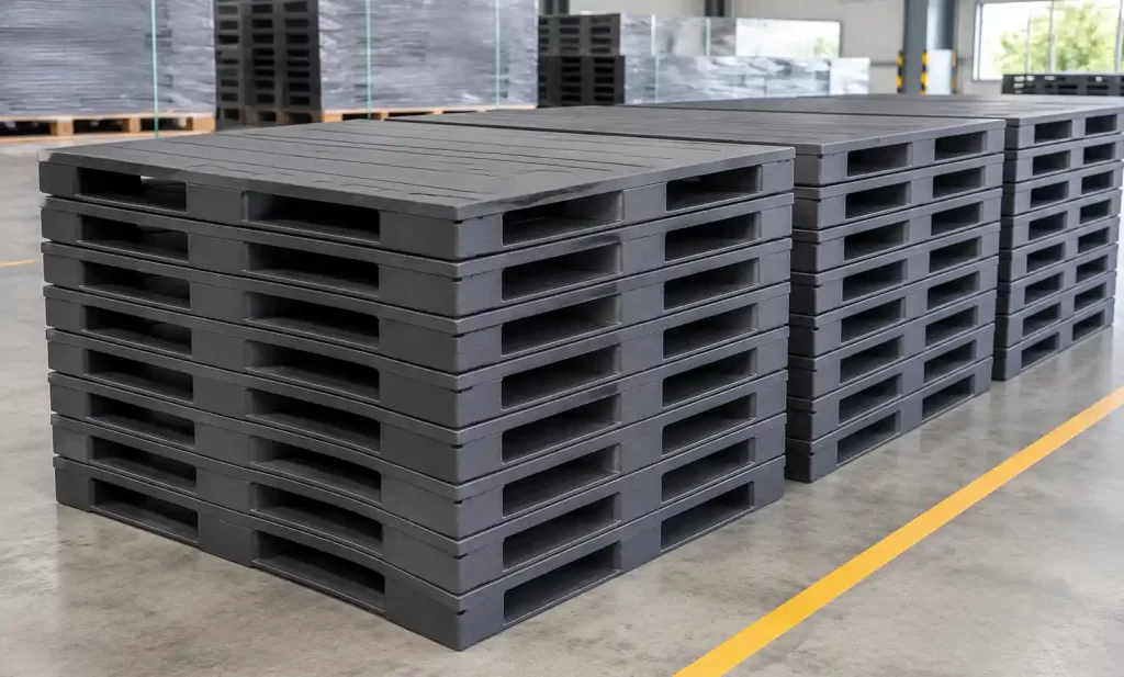 Multiple GMT pallets stacked showing consistent dimensions and quality
