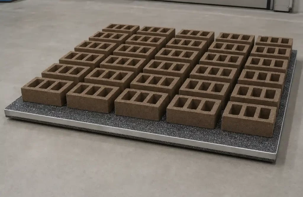 Flat GMT pallet surface supporting bricks to reduce breakage during curing