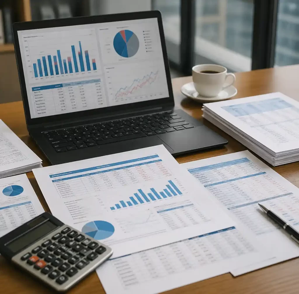 Financial planning documents and calculator showing pallet investment ROI calculations