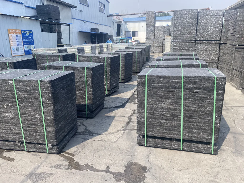 GMT brick pallet factory production floor with compression molding presses